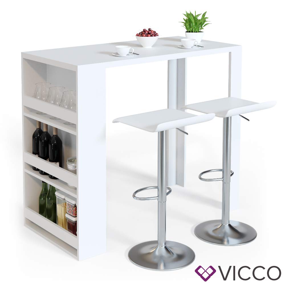 Vicco Table de Bar, Blanc, 57x117cm | avec étagères ouvertes pour le rangement des ustensiles de cuisine