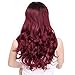 AISI QUEENS Red Ombre Wigs for Women Long Curly Wig Burgundy Wavy Synthetic Wigs Middle Part Full Wigs Heat Resistant Fiber Halloween Cosplay Party Wigs (20 Inches)