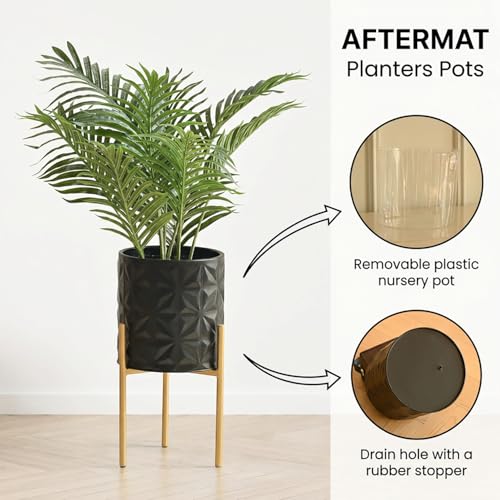 Pots de fleurs de qualité supérieure noirs en métal avec support - 6
