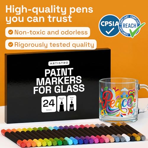 Image of ARTISTRO 24 Glass Acrylic Paint Markers - Painting Kit for Kids and Adults - Art & Craft Supplies Paint Pens