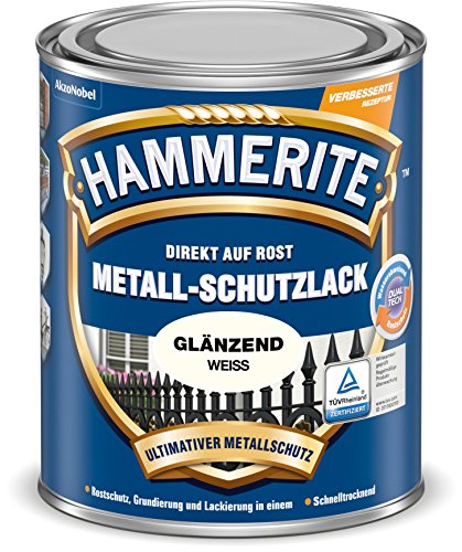 Hammerite Metallschutzlack Glänzend, 3in1- Rostschutz, Weiß, 250 ml