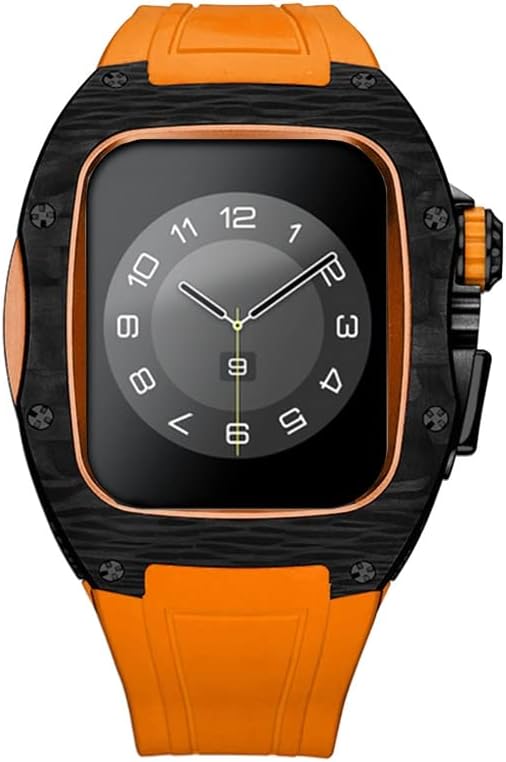 HYTAK Carbon Fiber Luxury Case for Apple Watch Band 45mm Series 8 7 Stainless Steel for Iwatch Series 6 5 4 SE 44MM Modification Kit (Color : BB-BB-O, Size : 45MM)