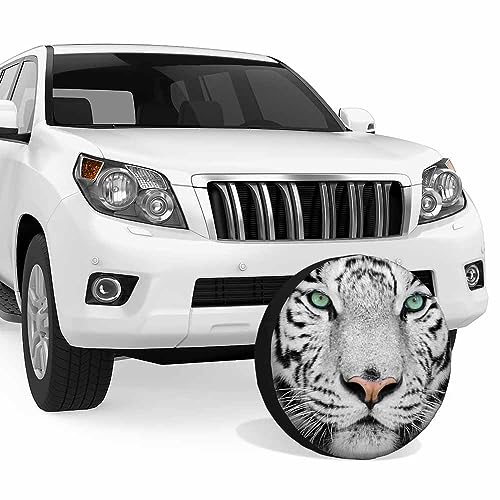 Image of White Tiger Spare Tire Cover Animal Portrait Beautiful Feline Head Closeup Weatherproof Universal Wheel Protectors Camper Tire Covers for Trailer Rv Travel(17 inch)