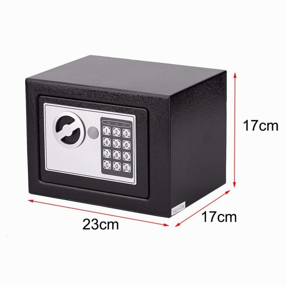 Coffre Fort de Sécurité Numérique Électronique, 4,6L Coffre-fort avec 2 clés d'urgence, Deux Boulon de Verrouillage, Coffre Fort Mural Pour Bureau, La maison, Hôtel, 23cm x 17cm x 17cm, Noir