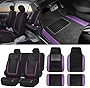 TLH Unique Flat Cloth Automotive Car Seat Covers Full Set, Purple Color Universal Fit w/ Interior Accessories Carpet Floor Mats Matching Color for Vans, Cars, SUVs