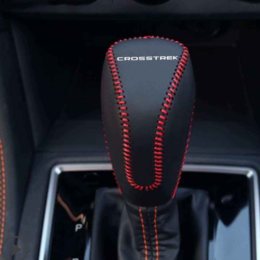 BOYOUS Auto Car Gear Shift Handle Knob Cover Shift Lever PU Leather Protective Interior Accessories for Subaru Crosstrek 2018-2025(Red Stitches)
