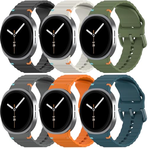 6 Pack Sport Bands Compatible with Samsung Galaxy Watch 8/8 Classic Band 40mm 44mm 46mm (2025), No Gap Soft Silicone Waterproof Strap for Galaxy Watch8 / 8 Classic Band for Men Women with Rugged Metal - image 1