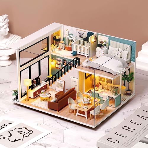 Image of TuKIIE DIY Miniature Dollhouse Kit with Furniture, 1:24 Scale Creative Room Mini Wooden Doll House Accessories Plus Dust Proof & Music Movement for Kids Teens Adults(Comfortable Life)