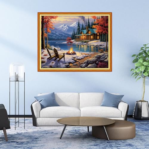 Image of DMCVIVR Stamped Cross Stitch Kits for Adults Beginners Embroidery Kits 11CT Needlepoint Kits Cross Stitch Patterns Embroidery Patterns& Night Scenery 16x20 inch