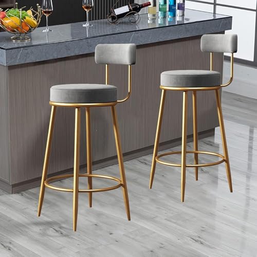 XJBTBA Gold Metal Bar Stools Kitchen Counter Bar stools Home Breakfast Chair with Height for Bistro Pub, 2PCS, Blue(Grey)