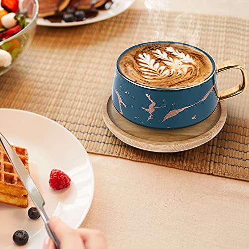 Juego de Tazas de café de Taza de té de cerámica de 10 oz con platillo de Madera Juego de platillo de Taza de Mano… - Imagen 4