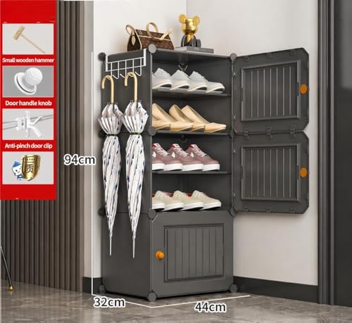 Image of Modular Shoe Rack Organizer with Drawer Storage, Multi-Layer Foldable Shoe Cabinet with Dustproof Doors for Home Entryway Bedroom (HZ-Grey, 3-Door)