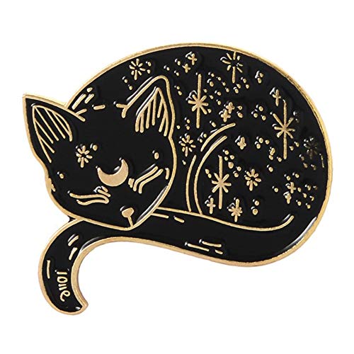 Black enamel color magic cat safe lapel pin and brooch on hallowe…