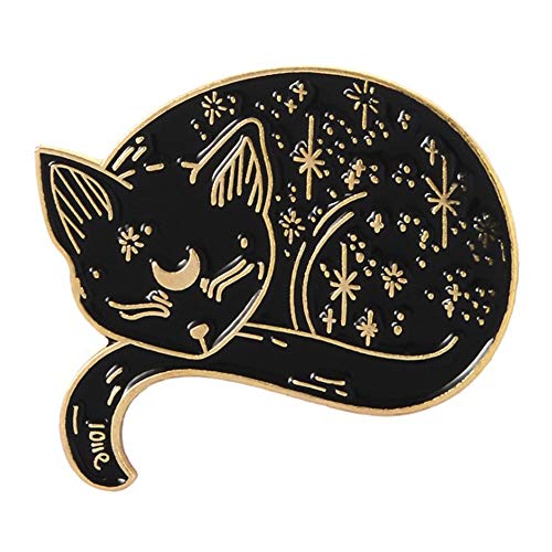 LLYANZ Black Enamel Color Magic Cat Safe Lapel Pin and Brooch On Halloween (Gold)