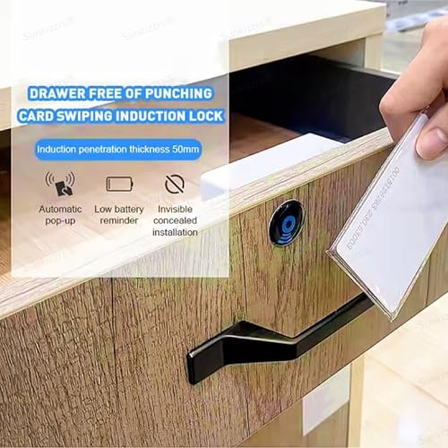 Image of Sunkizzrs RFID Electronic Drawer Lock - Smart NFC Cabinet Locks - Hidden Card Lock for Drawer /Cabinet /Locker /Cupboard /Wardrobe with 1 Pcs IC Cards & 3 Pcs NFC Tags