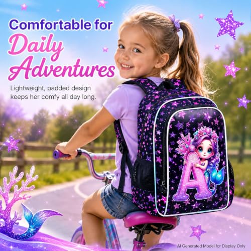 Image of CCJPX 16 inch Mermaid Backpack for Girls, 3Pcs Kids Bookbag with Lunch Box, Water Resistant Elementary School Bag for Kindergarten Preschool Toddler (Black)