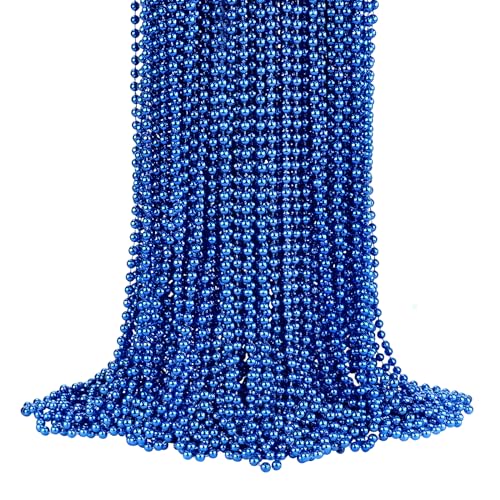 YAXINRUI 72 PCS Blue Bead Necklace Blue Mardi Gras Beads Christmas Necklaces Patriotic Necklace 33 Inch Round Beaded Necklaces for Mardi Gras Christmas 4th of July Festive Events