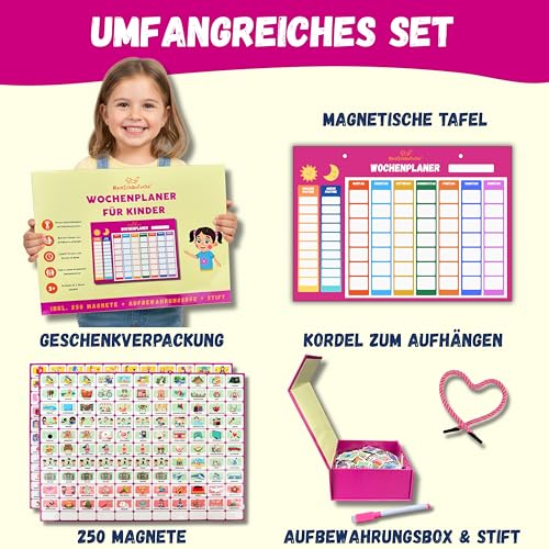 MeinSchlaufuchs® Wochenplaner Kinder - Montessori Magnettafel inkl. 250 Magnete, Aufbewahrungsbox… – Ansicht 2