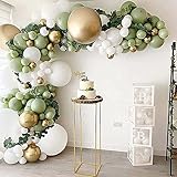 【PAKET ENTHÄLT】: 10*12 Zoll Metall latex ballons + 10*12 Zoll Weißgold Konfetti ballons + 30*10 Zoll olivgrüne Luftballons + 20*10 Zoll weiße Latex ballons + 15*5 Zoll olivgrüne Luftballons + 15*5 Zoll in weiße Ballons + 100-Punkt Kleber + 16ft Ballonbogen Dekorationsstreifen.
