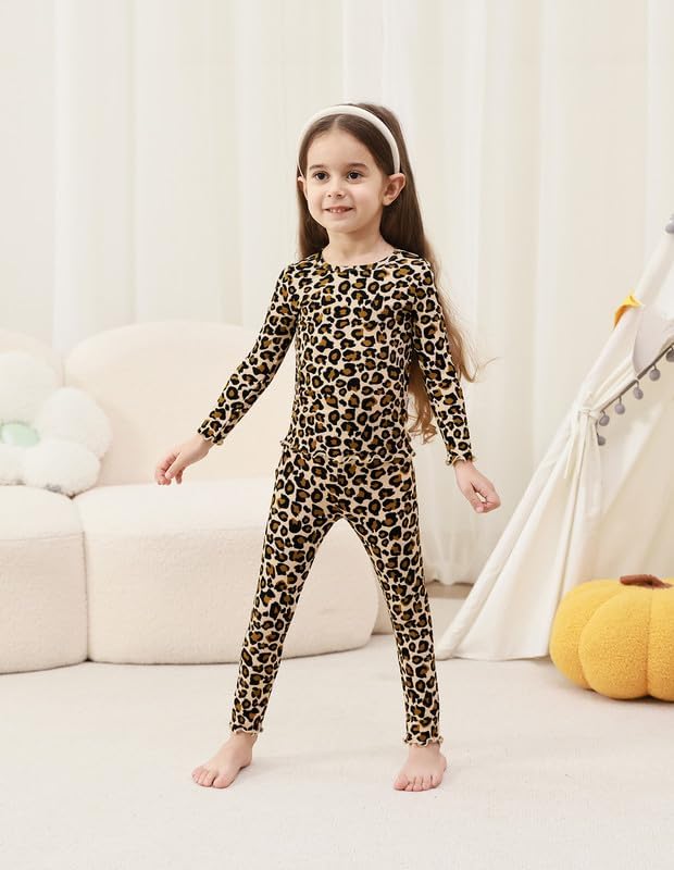 Toddler Girls Pajama Set 2 Piece Ribbed Long Sleeve Top Pants Sleepwear Little Girl's Viscose from Bamboo Pjs