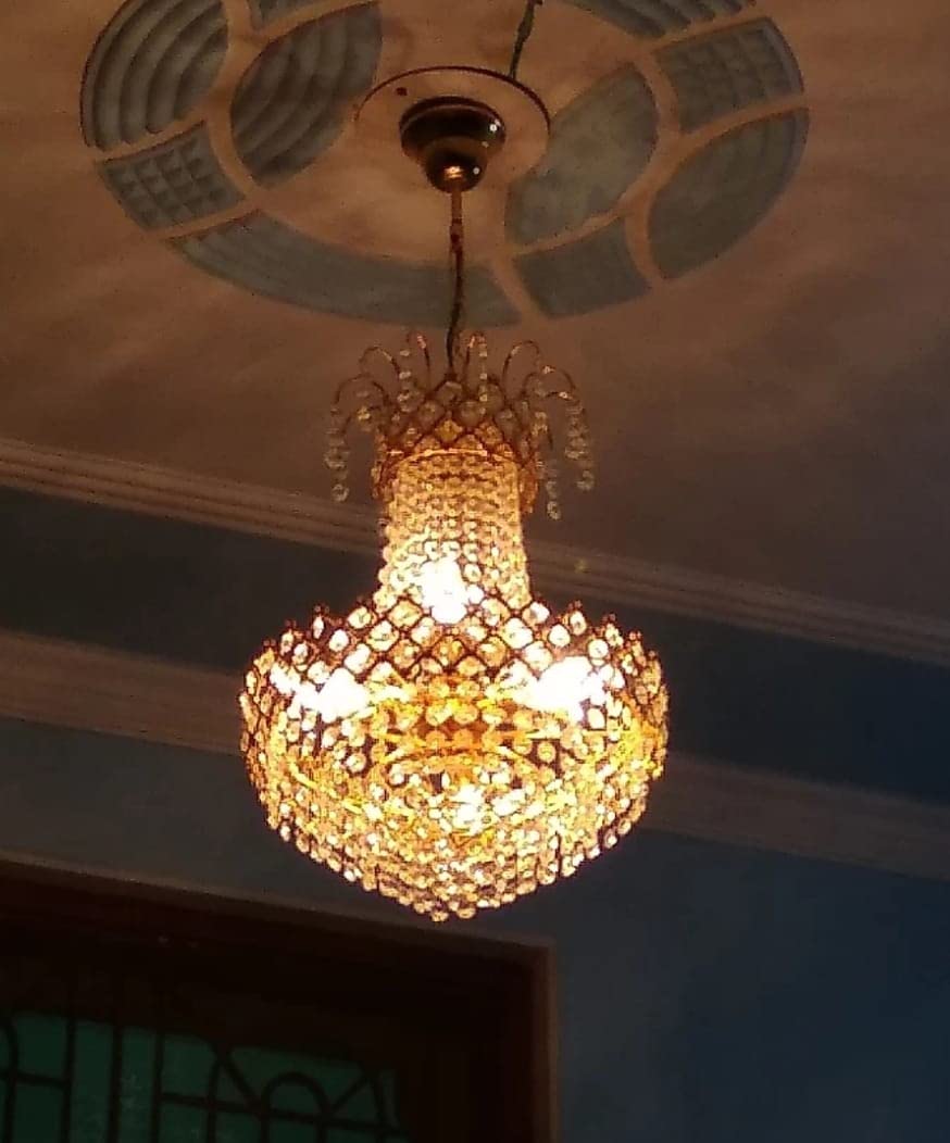 SHRI MAHAL ANTIQUES Crystal Chandelier for Living Room Bedroom Office Jhoomar Glass Crystal Big Size Jhumar Modern Ceiling Light (Size: 30 x 30 x 45 CM) 1