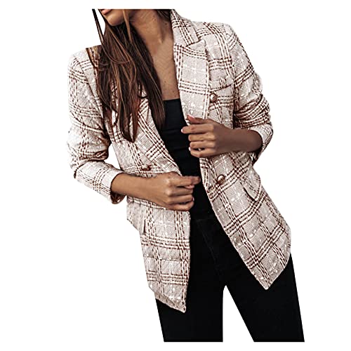 Winter Coats for Womens Fall Tops Plaid Print Jackets Long Sleeve Outerwear Coats Buttons Down Blazer