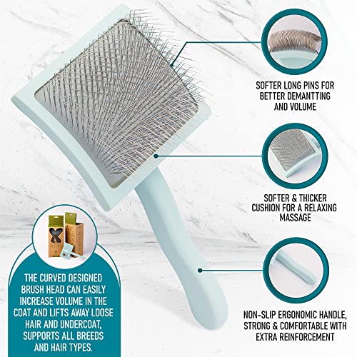Pet Slicker Brush With Soft Massage Grooming Stainless Steel Pins - Slide This Universal Miracle Coat Slicker Brush For Dematting, Shedding Fur, And Undercoat - Ideal Gift For Professional Pet Groomers - Long Slicker Brush - Flying Pawfect #TOP2
