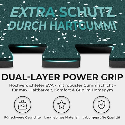 bemaxx Bodenschutzmatte Fitness – 18 Eva/Gummi-Matten im Set: Gym Fitnessgeräte Sportmatte Puzzlematte Laufbandmatte Fitnessmatte Unterlegmatte Sportgeräte Trainingsmatte Bodenmatte Gymnastikmatte