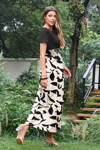 AUSELILY Women's Summer Smocked Short Sleeve Long Maxi Dresses for Women 2025 New4