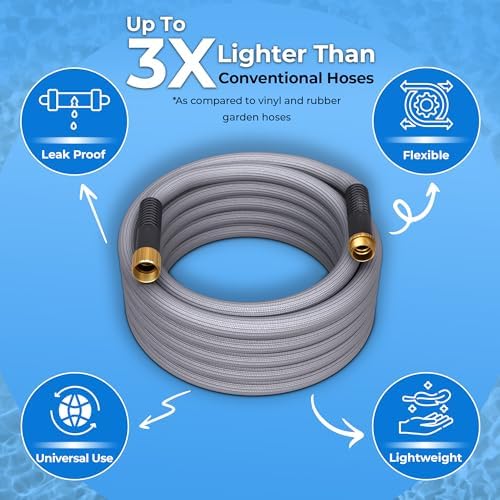 TITAN Garden Hose | Flexible, Lightweight, Kink-Free & Durable Hybrid Water Hose with Heavy Duty Brass Connectors & High-Pressure Jet Nozzle (50FT x 1/2”) - Thumbnail 5