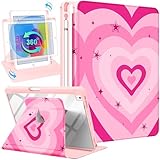 Uppuppy for iPad 9th/8th/7th Generation Case 10.2 Inch Folio Cover with Pencil Holder Women Girls Cute Kids Girly Teens Kawaii Pretty Love Heart Rotating Stand for Apple iPad 7/8/9 (2021/2020/2019)