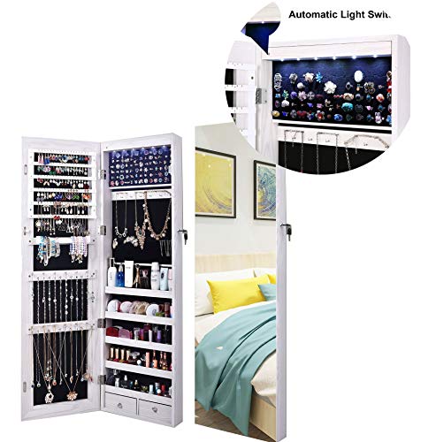 AOOU Jewelry Organizer Jewelry Cabinet, Full Screen Display View Larger Mirror, Lockable Wall