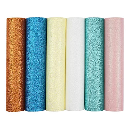 Glitter Faux Leather Fabric Sheets- 6 Pieces Assorted Colors A4 Size Precut Shiny Superfine Canvas Back for Bag Making, Hat Making, Hair Crafts Making, Jewelry Making, Sewing, Shoe Making