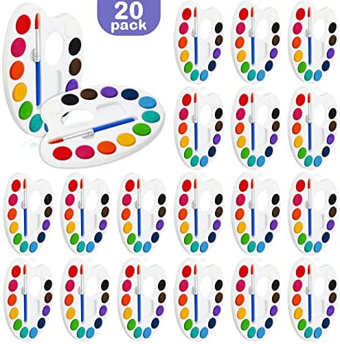 Fulmoon Watercolor Paint Sets Watercolor Paint Party Favors Mini Watercolor Kids Paint Set Multicolor Paint Set Washable Watercolor Paint with Painting Brush for Kid Schools Party (20, Oval)