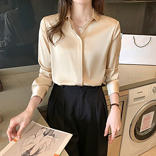 Women's Satin Blouse Fashion Long Sleeve Satin Silk Shirt Work Office Top Casual Shirt2