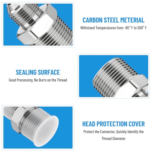 Image of 10 Pack Hydraulic Hose Adapter Fittings: 1 /2 inch JIC 37 Male x 3 /4 inch NPT Male, Straight Tube Connectors with Protection Cover
