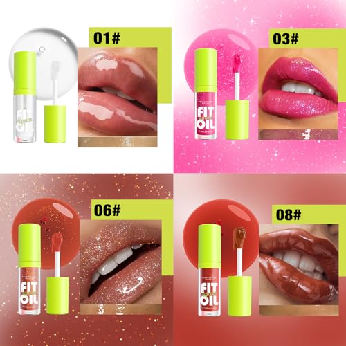 4PCS Lip Gloss Set - Long Lasting Lip Oil Light Lipgloss Set - Glitter Liquid Lip Gloss - Moisturizing Tinted Lip Gloss Lip Plumper Lip Balm - Plumping Lip Gloss for Girls and Women (C Set) - Image 3