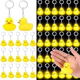 Deekin 48 Pcs LED Rubber Duck Keychain 2.17 Inch Yellow Duck Rubber Cute Keychains Bulk for Gift Birthday Party Supplies Carnival Party