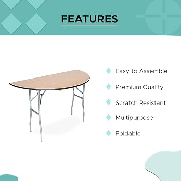 EventStable Titan Series 60in Half-Round Wood Folding Table, Steel Legs