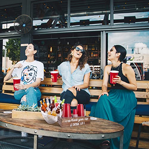 Olemi Brown Double Solo Cup Holder With Marker Slot Rustic Farmhouse Organizer For Red Plastic Cups Wooden Party Drink Dispenser Kitchen And Home Decor For Christmas Mark Your Cup And Drink Up Caddy #TOP4