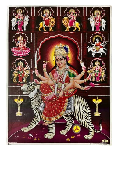Navdurga Durgamaa Photo Poster Gurgama Laxmi Saraswati Ashtmi Nine Deviya DIwali Dhanteras Size 16x12 inch Maroon