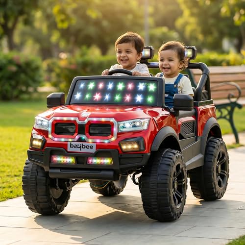 Image of Baybee RogueX Battery Operated Jeep for Kids with Parental Control | Baby Ride On Electric Car with RGB Lights, Music & Swing Mode | Rechargeable Battery Car for Kids 2 to 6 Years (Metallic Red)
