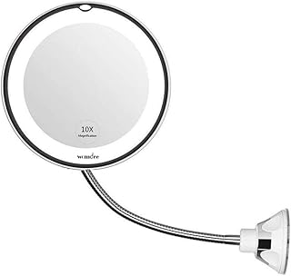 Womdee Specchio Ingranditore, LED Specchio Trucco, Rotazione di 360 Gradi con Collo di Cigno Regolabile, Specchio Bagno con aspirazione, Cordless Portatile Specchio da Parete