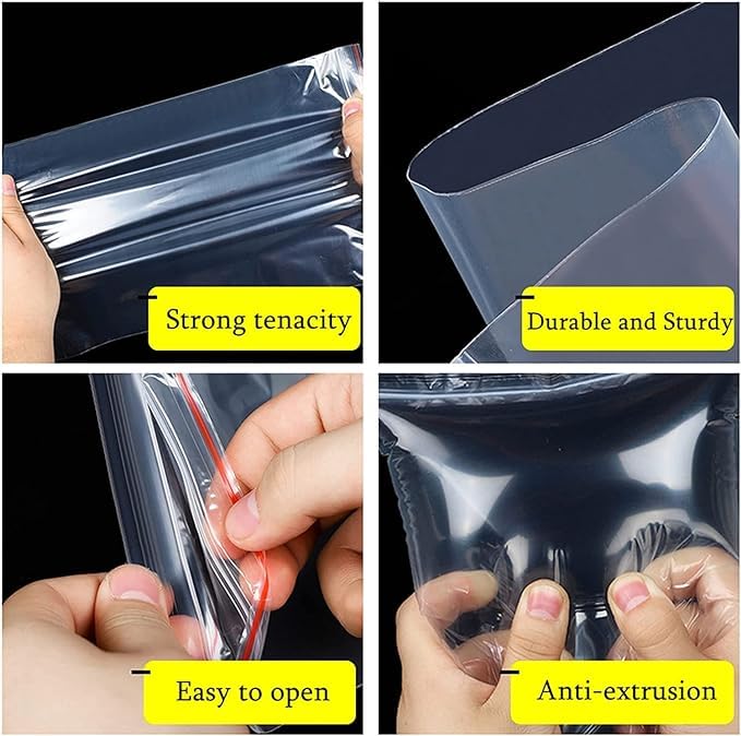 Image of CEN Multi Purpose Reusable Zip Lock Pouch-100 Pieces(4x5 Inches) | Clear Transparent Resealable Zip seal Self lock Bags Airtight Seal for Packing - Size 4X5 Inches (100)