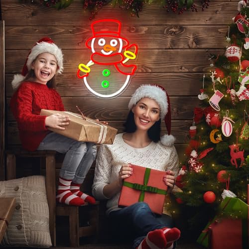 Image of Christmas Neon Signs for Wall Decor Snowman Neon Light Christmas LED Sign USB Dimmable Light Sign for Party Xmas Decor Presents