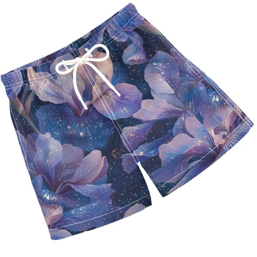 Pigsaly Boys Swim Trunks Light Purple Blue Lilac Gradient Flower Boys Board Shorts Swimsuit Swimwear Summer Bathing Suit 4T
