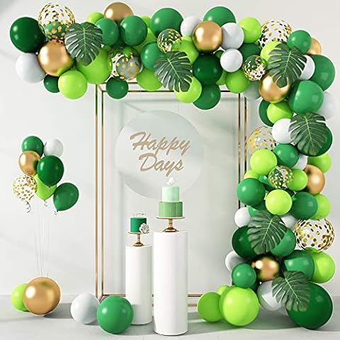 140Pcs Jungle Party Balloons Garland Arch Kit, Gold Lime Green Balloons with Artificial Tropical Palm Leaves for Dinosaur Safari Party Decorations Wild One Birthday Party Supplies Cover