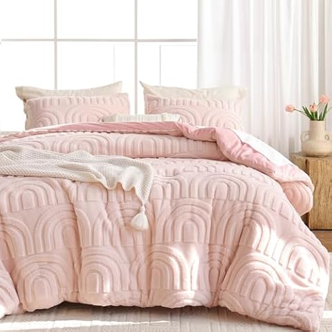 YIKUSH Full Comforter Set - Blush Pink Comforter Full Size Super Soft Cozy Bedding Set 3 Pieces, Cute Pattern 1 Comforter (90"x90") and 2 Pillow Shams (20"x26") Cover