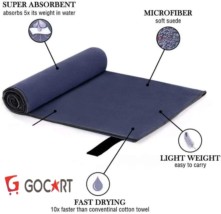Image of GOCART WITH G LOGO Microfiber Quick Dry Towel for Home Gym Exercise and Outdoor Use (80 X 40 CM) (Neavy Blue, 1)