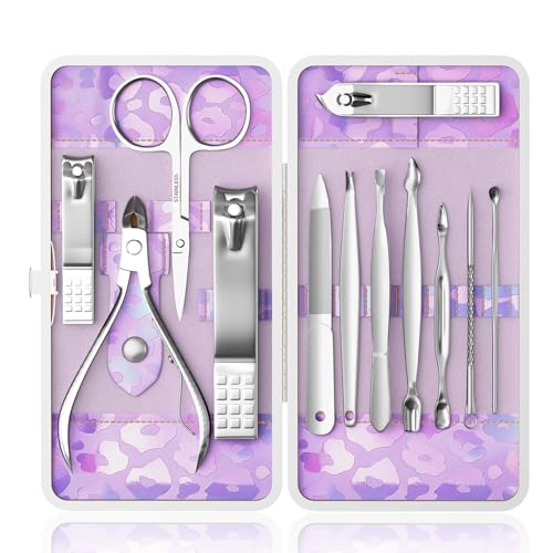 ZIZZON Nail Clippers Kit Manicure Pedicure Set with Holographic Case(Purple)